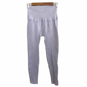 Avocado Womens Gray Purple Seamless Knit High Rise Moto Style Legging Size Small